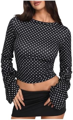 Milumia Women's Polka Dots Bell Sleeve Crop Tee Top Y2K Ruched